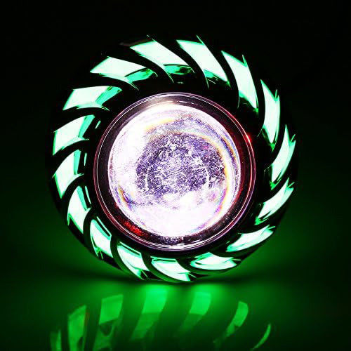 Premium Cruiser Headlight, Custom Bike Headlight, Green, Angel/Devil Eye, LED Halo, Front