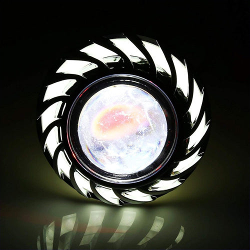 Premium Cruiser Headlight, Custom Bike Headlight, White, Angel/Devil Eye, LED Halo, Front