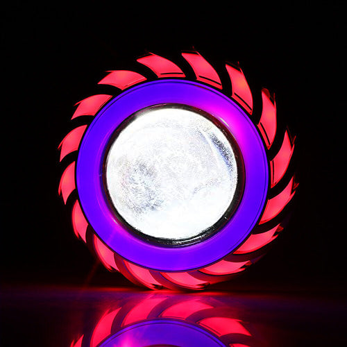 Premium Cruiser Headlight, Custom Bike Headlight, Red and Blue, Angel/Devil Eye, LED Halo, Front 